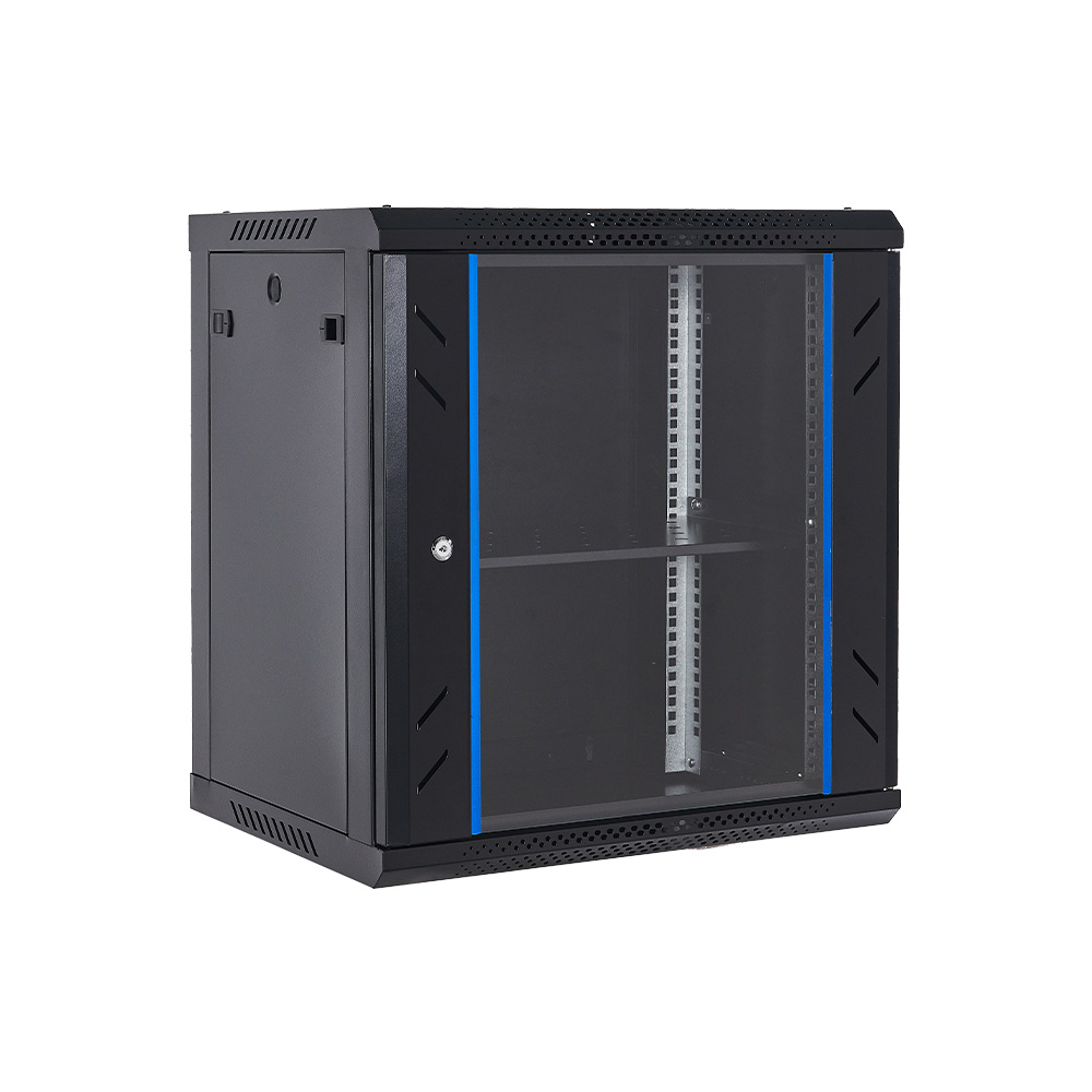 12U Wall Mount Cabinet with Locking Glass Door and 2 Fans (Assembled), 600x450MM